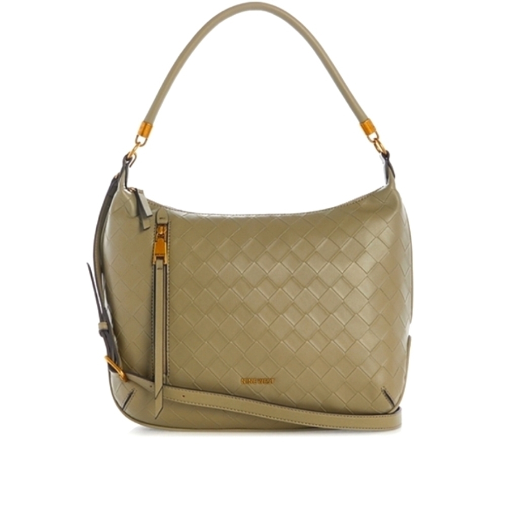 NINE WEST Calla Print Hobo Vegan Leather Bag In Sage olive green